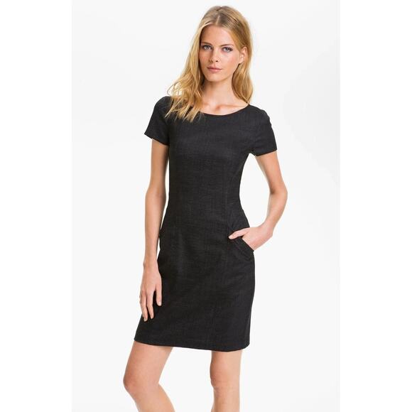Theory Dress Nuriana Raetia Stretch Wool Dark Gray Sheath Short Sleeve 4 S - Picture 1 of 11